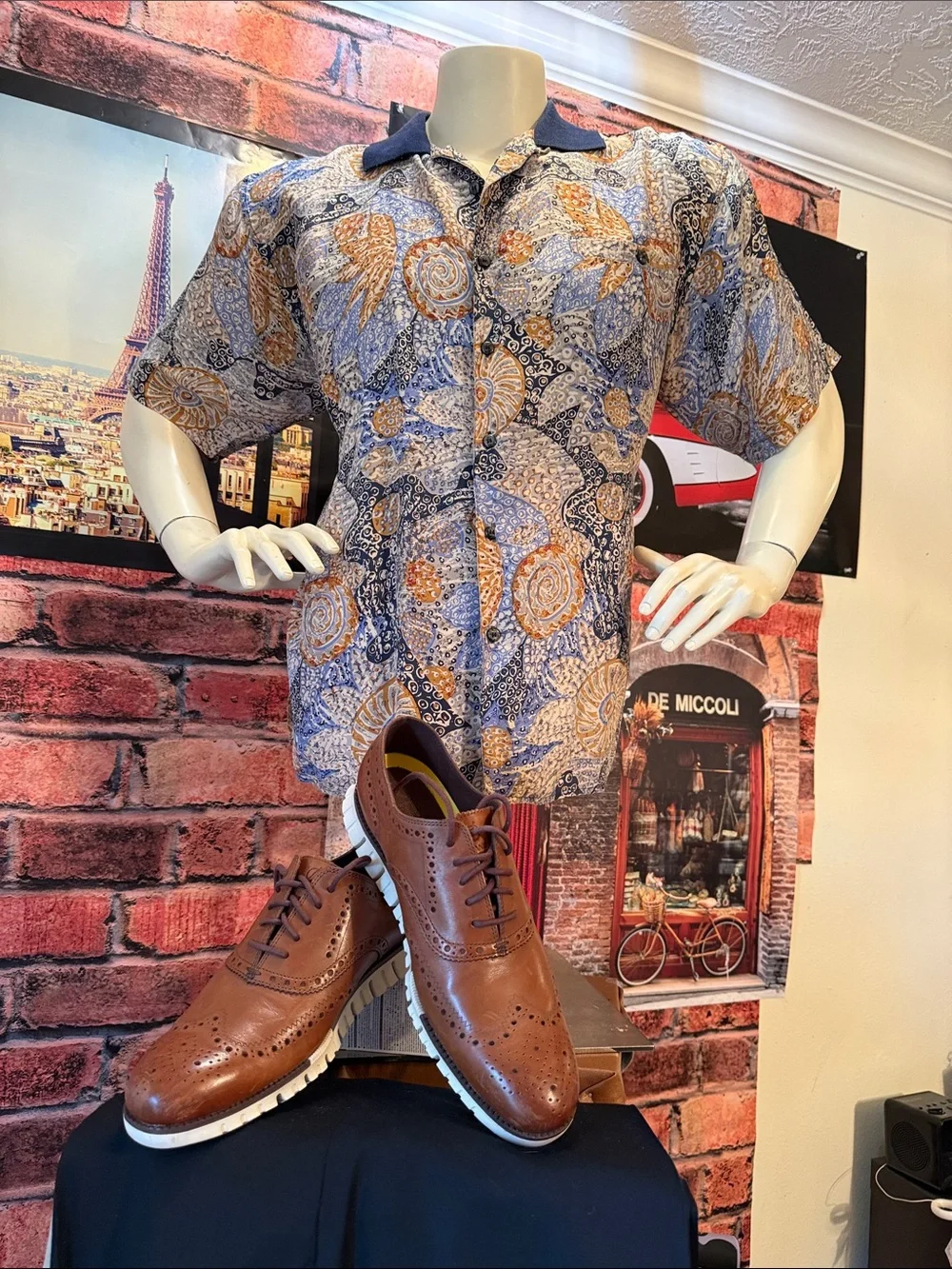 SUMMA Silk Shirt in Navy and Gold Paisley Print